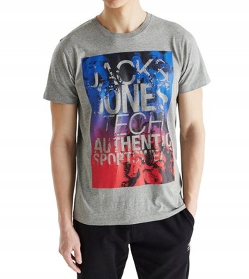 JACK JONES TECH + GREY T-SHIRT koszulka SZARA + M