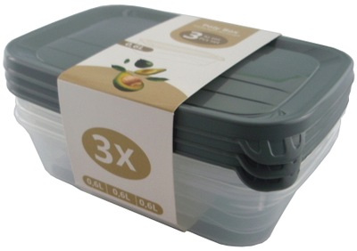 ZESTAW KOMPLET 3 POJEMNIKÓW ŻYWNOŚCI 600 ML
