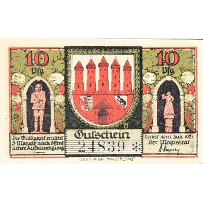 Banknot, Niemcy, Zerbst, 10 Pfennig, château 1921-