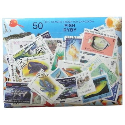 Pakiet 50 znaczków pocztowych - RYBY