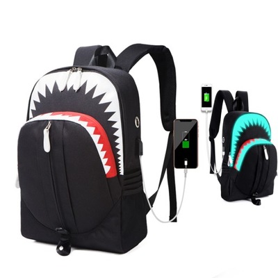 Plecak Świetlny Rekin USB Funkcja Plecak Studencka Szkolna