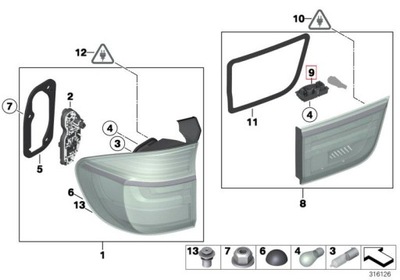 OE BMW OPRAWA WKŁAD LAMPY TYŁ BMW X5 E70