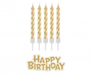 Świeczki B&C urodzinowe Happy Birthday, złote, 16