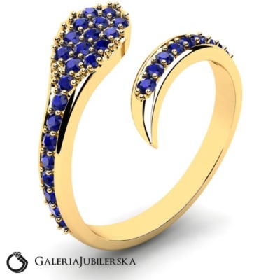 PIERŚCIONEK ZŁOTY WĄŻ GRANATOWE CYRKONIE