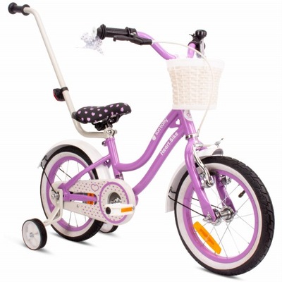 Rower dla dziewczynki 14 cali Pchacz kółka boczne Heart Bike fioletowy