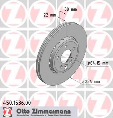 ZIMMERMANN ROVER 75 284MM ДИСКИ ТОРМОЗНЫЕ ПЕРЕД 450.1536.20