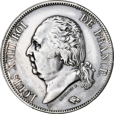 Francja, Louis XVIII, 5 Francs, 1822, Paris, Srebr