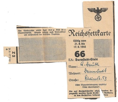 kartka zaopatrzeniowa Niemcy 1944