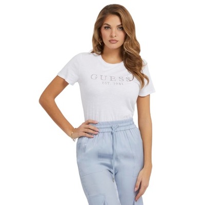 GUESS DÁMSKE TRIČKO T-SHIRT CRYSTAL BIELE r.M