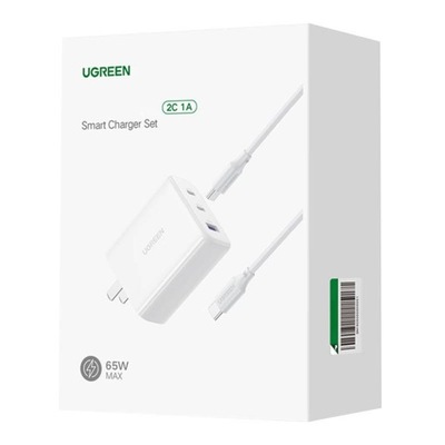 Ładowarka sieciowa UGREEN CD275, 2x USB-C, 1x USB, 65W (biały)