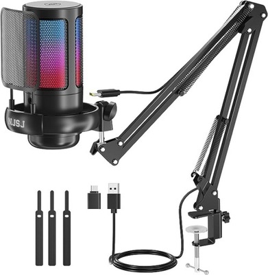 MIKROFON GAMINGOWY USB DO PC RGB NJSJ ME6S Z STATYWEM