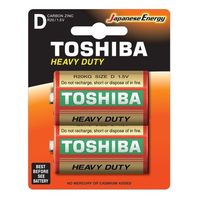 2x Baterie TOSHIBA MOCNE HEAVY DUTY R20 D 1,5V