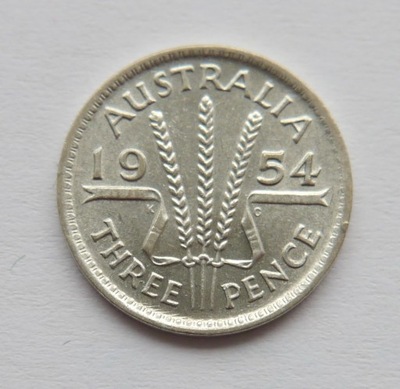 AUSTRALIA 3 PENCE 1954 KG SREBRO