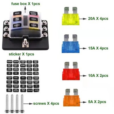 12V 24V Car Blade Holder Fuse Box 12/6 Ways Modified Terminal Block ~6969