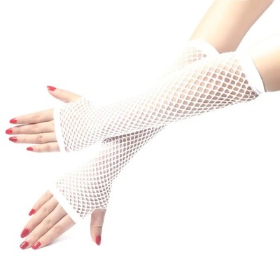Rękawiczki długie siateczkowe białe