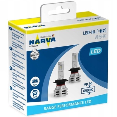 NARVA H7 X2 6500K RANGE PERFORMANCE LED 12/24V 24W LEMPUTĖS RETROFIT KPL. 