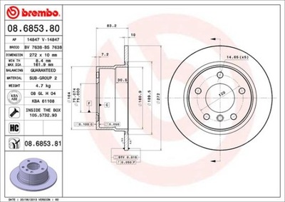 BREMBO 08.6853.81 ДИСК ТОРМОЗНОЙ