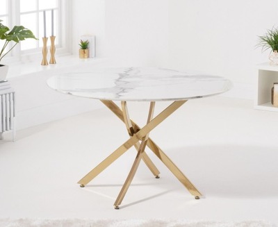 Stół okrągły biały marmur złote nogi 110cm
