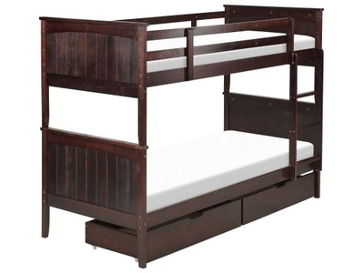 Łóżko piętrowe z szufladami 90x200 ciemne drewno