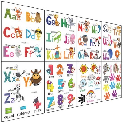 Naklejki z literami alfabetu na ścianie w kolorze cyfry