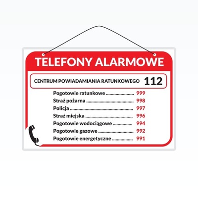 Tabliczka laminowana A5 TELEFONY ALARMOWE