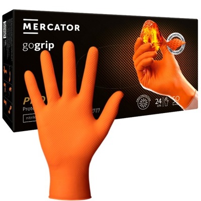 RĘKAWICZKI NITRYLOWE MOCNE POMARAŃCZOWE MERCATOR GOGRIP ORANGE M 50SZT