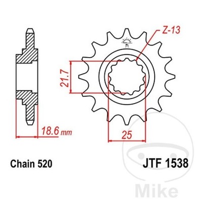 ENGRANAJE PARTE DELANTERA JT F1538-15, 15Z, TAMAÑO 520  