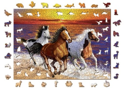 Wooden City Puzzle z Figurkami Dzikie Konie Wild Horses On the Beach XL