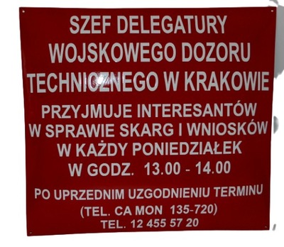 TABLICA EMALIOWANA Wojskowa Oryginał 68 x 61 cm