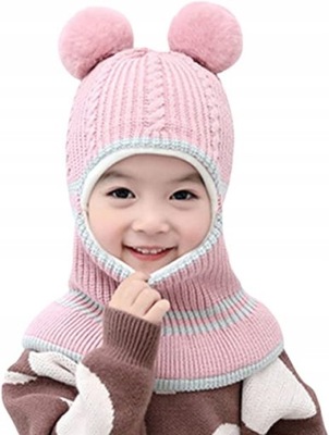 Kominiarka dziecięca zimowy szal kapelusz różowy