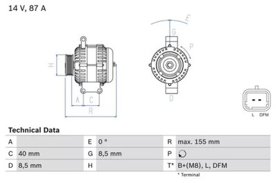 GENERATORIUS (14V, 87A) RENAULT CLIO II, K 