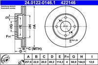 ATE ДИСК ТОРМОЗНОЙ ПЕРЕДНЯЯ 257X22 V NISSAN ALMERA N16 00-/PRIMERA