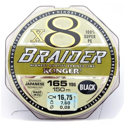 PLECIONKA KONGER X8 BRAIDER 0.08MM 150M BLACK 250148008