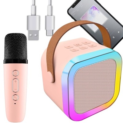 ZESTAW DO KARAOKE MIKROFON + GŁOŚNIK BEZPRZEWODOWY KARAOKE RÓŻOWY BLUETOOTH