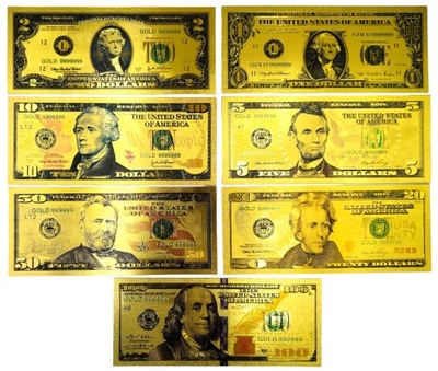 DOLARY AMERYKAŃSKIE Kolekcjonerski Zestaw Pozłacanych Banknotów CERTYFIKAT