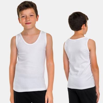 Podkoszulek chłopięcy koszulka na ramiączkach biały bawełna 128