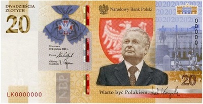 BANKNOT KOLEKCJON. - 20 ZŁOTYCH -2021- LECH KACZYŃSKI - WARTO BYĆ POLAKIEM