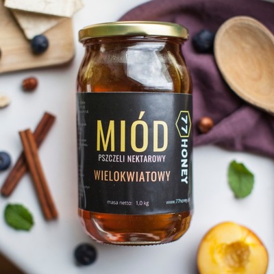 Miód WIELOKWIATOWY 1kg Prawdziwy miód WIELOKWIATOWY z Polski