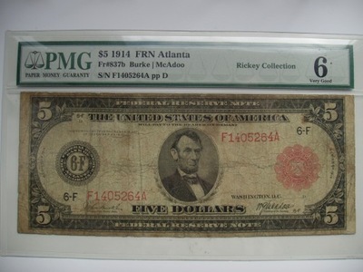 Federal 5 Dolarów 1914r. Czerwona Pieczęć !!