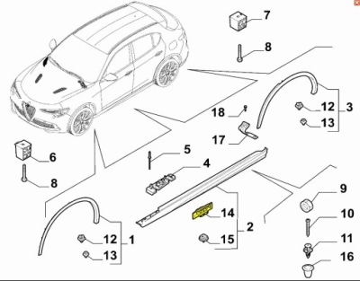 Alfa romeo stelvio клипса кронштейн накладки накладки порога oem фото №1