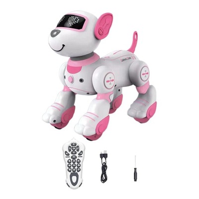 Śliczny inteligentny robot zabawki dla psów programowalny interaktywny pilot zdalnego sterowania różowy