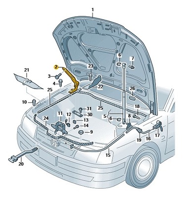 VW PASSAT B5 ЗАВІСА КАПОТУ ПРАВА OE 3B0823302A