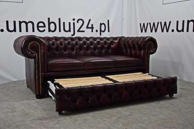 Sofa 3os Chesterfield Classic Duo rozkładana SKÓRA