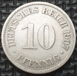 *NIEMCY [1444]*10 Pfennig 1907 A typ 2 mała tarcza