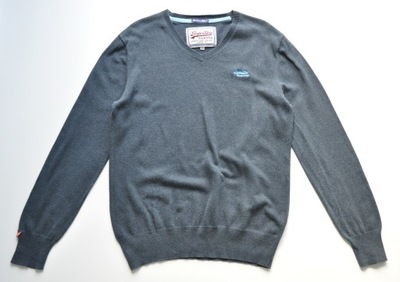 SUPERDRY Niebiesko szary sweter męski z logo L