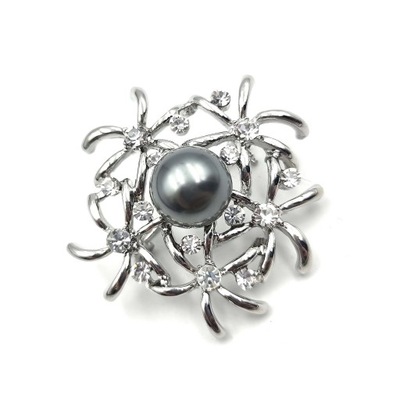 Broszka srebrna perła siwa GS00945