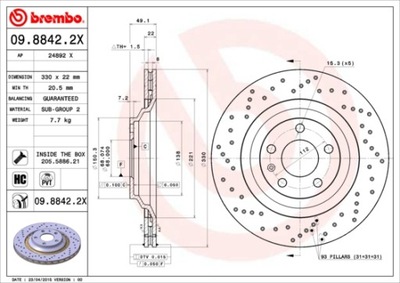 DISCOS DE FRENADO PARTE TRASERA BREMBO 09.8842.2X 0988422X  