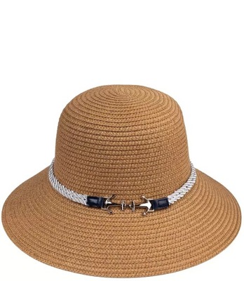 Damski kapelusz słomkowy z kotwicami na sznurku
