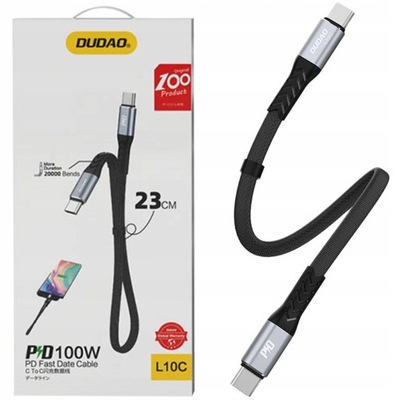 DUDAO KABEL USB TYP C - USB TYP C PD100W 0.23M PRZEWÓD CZARNY