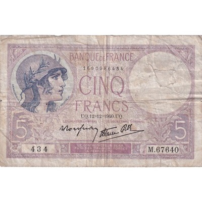 Francja, 5 Francs, 1937-1939, M.67640, F(12-15), F